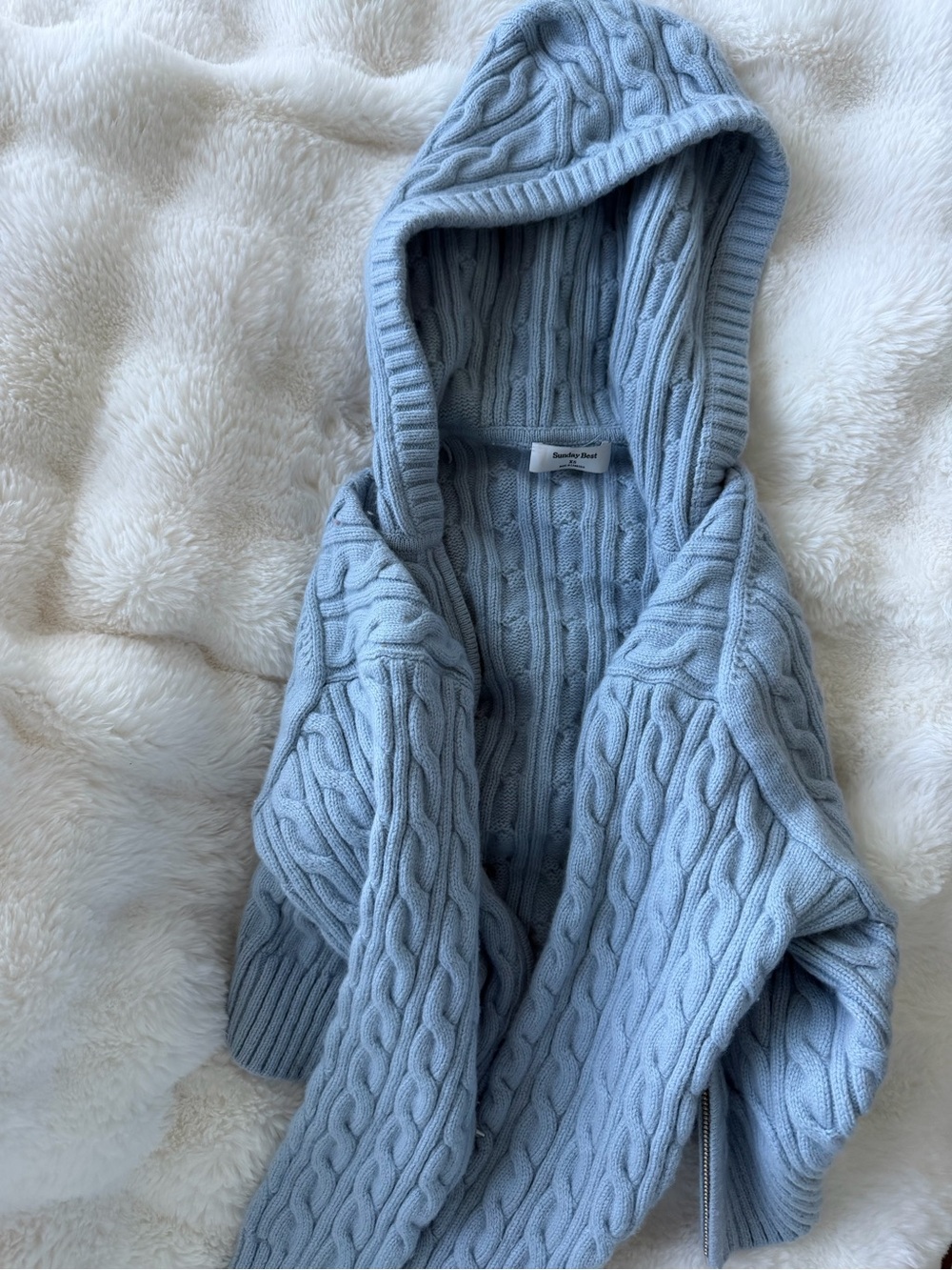 Aritzia Light Blue Cable-Knit Hooded Sweater